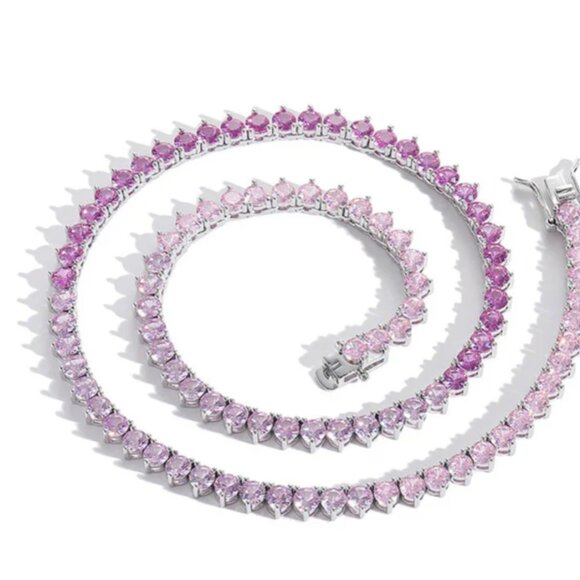 3mm Pink Simulated Sapphire Diamondette Ombré Tennis Necklace - Picture 3 of 8
